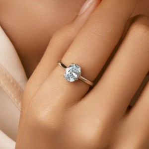 925 Sterling Silver Aquamarine CZ Solitaire Ring 70200306