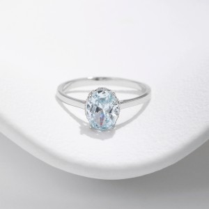 925 Sterling Silver Aquamarine CZ Solitaire Ring 70200306