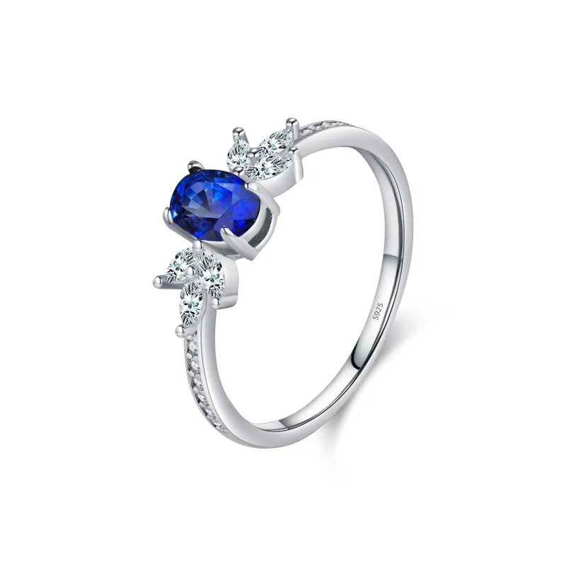 925 Sterling Silver Vintage Blue Sapphire CZ Ring 70200308