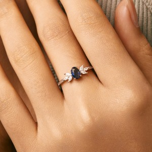925 Sterling Silver Vintage Blue Sapphire CZ Ring 70200308
