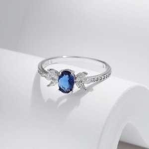 925 Sterling Silver Vintage Blue Sapphire CZ Ring 70200308