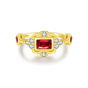 925 Sterling Silver Ruby Red Crown Zircon Ring 70200313