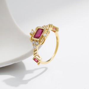 925 Sterling Silver Ruby Red Crown Zircon Ring 70200313
