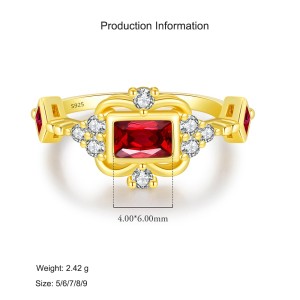 925 Sterling Silver Ruby Red Crown Zircon Ring 70200313