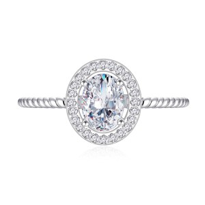 925 Sterling Silver Oval Zircon Moissanite Engagement Ring 70200314