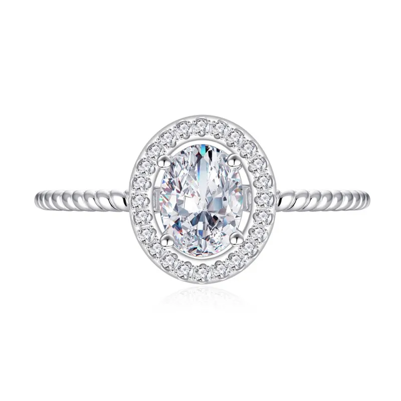 925 Sterling Silver Oval Zircon Moissanite Engagement Ring 70200314
