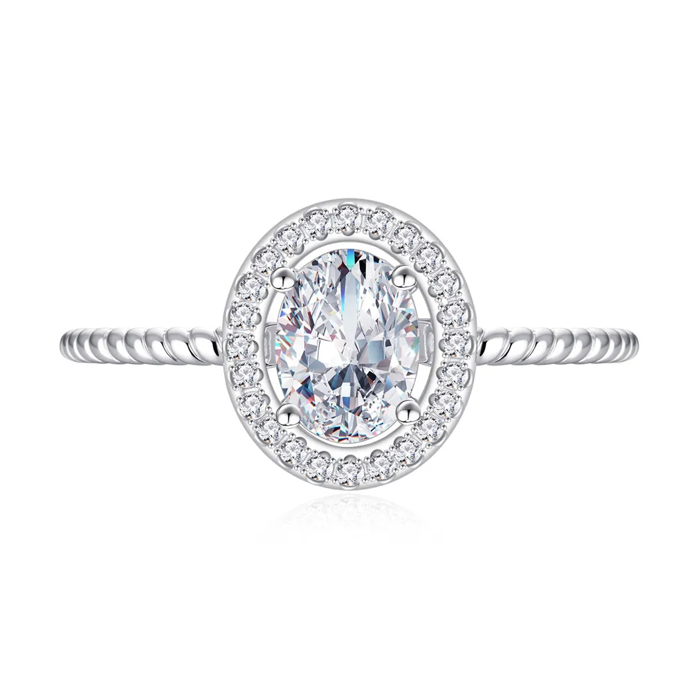 925 Sterling Silver Oval Zircon Moissanite Engagement Ring 70200314