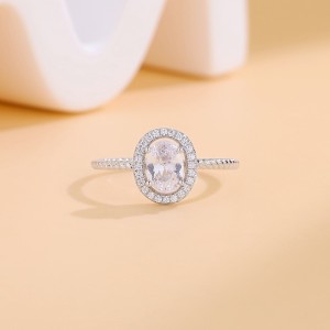 925 Sterling Silver Oval Zircon Moissanite Engagement Ring 70200314