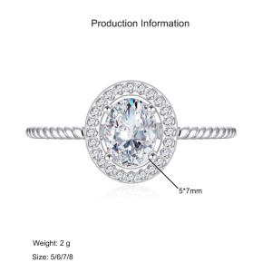 925 Sterling Silver Oval Zircon Moissanite Engagement Ring 70200314