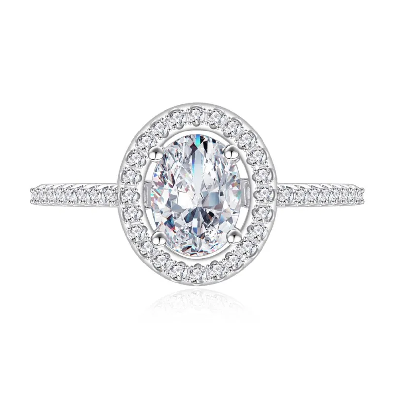 925 Sterling Silver Oval Zircon Moissanite Engagement Ring 70200315