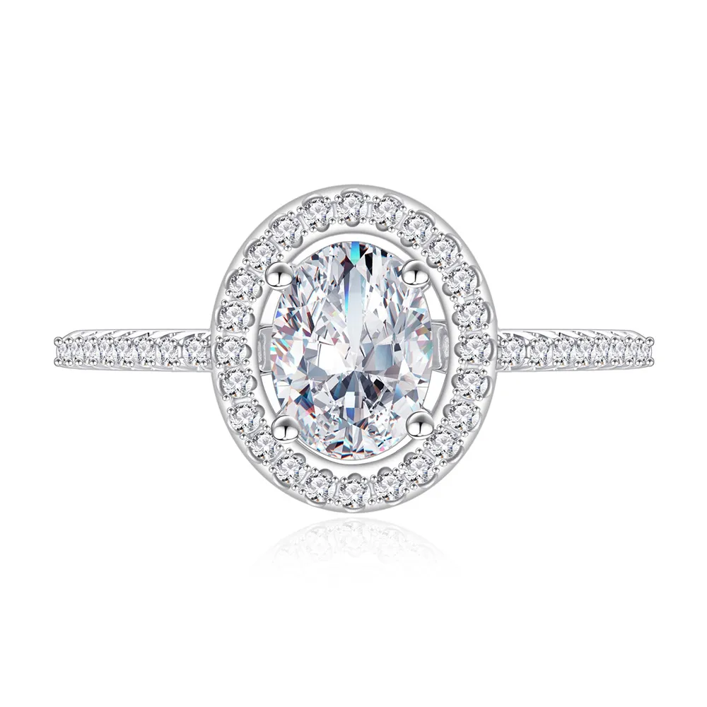 925 Sterling Silver Oval Zircon Moissanite Engagement Ring 70200315