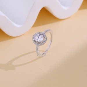 925 Sterling Silver Oval Zircon Moissanite Engagement Ring 70200315