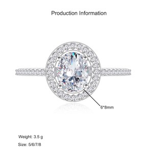 925 Sterling Silver Oval Zircon Moissanite Engagement Ring 70200315