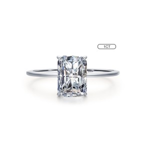 925 Sterling Silver Rectangle Radiant-Cut CZ Solitaire Ring 70200322