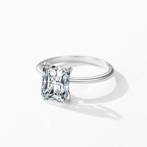 925 Sterling Silver Rectangle Radiant-Cut CZ Solitaire Ring 70200322