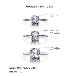 925 Sterling Silver Rectangle Radiant-Cut CZ Solitaire Ring 70200322