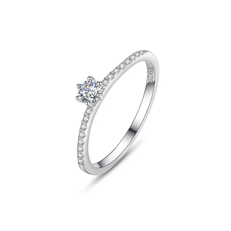 925 Sterling Silver Minimalist Micro-Pavé Solitaire CZ Band Ring 70200324