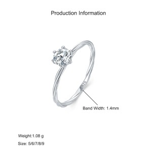 925 Sterling Silver Minimalist Twisted Six-Prong CZ Solitaire Ring 70200327