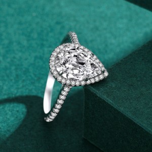 925 Sterling Silver 3CT Pear-Cut Halo CZ Statement Ring 70200329