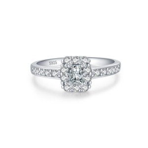 925 Sterling Silver Radiant Cut Square Halo CZ Ring 70200331