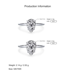 925 Sterling Silver Pear Cut 2/3CT Teardrop CZ Ring 70200333