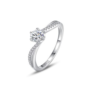 925 Sterling Silver Round-Cut Solitaire Six-Prong CZ Ring 70200334