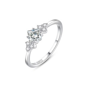 925 Sterling Silver Minimalist Princess-Cut CZ Ring 70200342