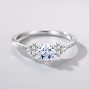 925 Sterling Silver Minimalist Princess-Cut CZ Ring 70200342