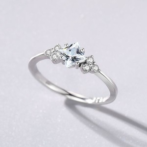 925 Sterling Silver Minimalist Princess-Cut CZ Ring 70200342