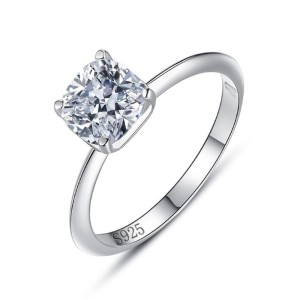 925 Sterling Silver Classic Square CZ Solitaire Ring 70200346