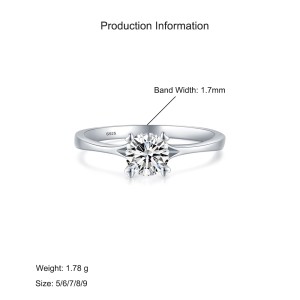 925 Sterling Silver Classic 1 CT Solitaire Band Ring 70200347