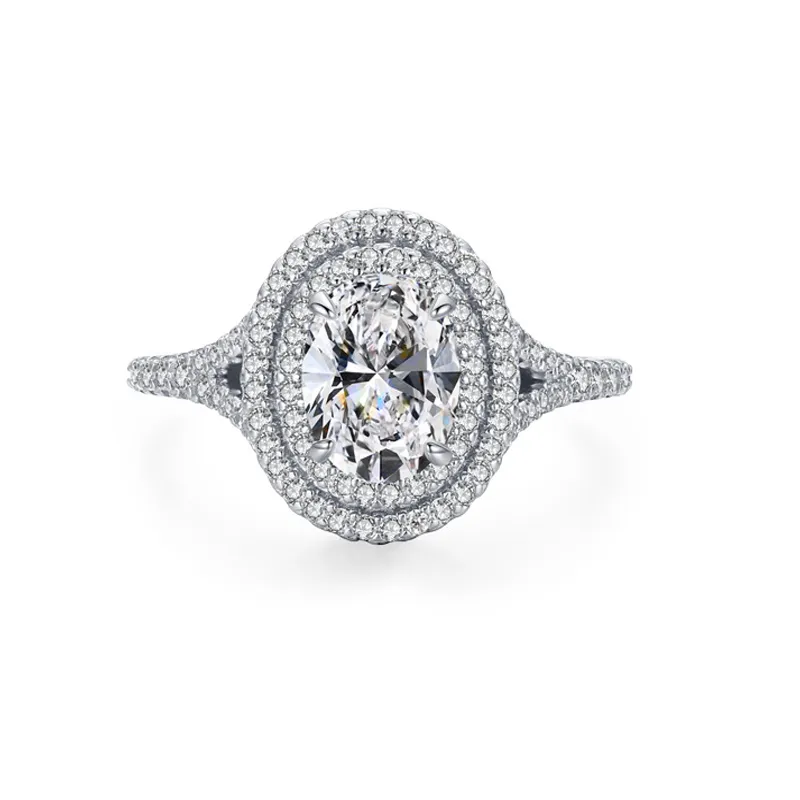 925 Sterling Silver Double Halo 5 CT Oval CZ Ring 70200349