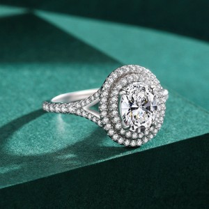 925 Sterling Silver Double Halo 5 CT Oval CZ Ring 70200349