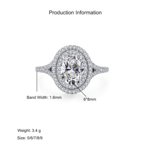 925 Sterling Silver Double Halo 5 CT Oval CZ Ring 70200349