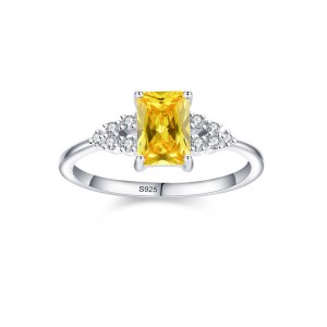 925 Sterling Silver Emerald-Cut Yellow CZ Ring 70200350
