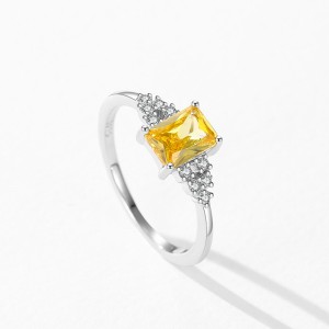 925 Sterling Silver Emerald-Cut Yellow CZ Ring 70200350