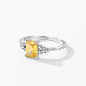925 Sterling Silver Emerald-Cut Yellow CZ Ring 70200350