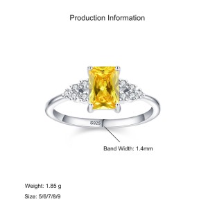 925 Sterling Silver Emerald-Cut Yellow CZ Ring 70200350