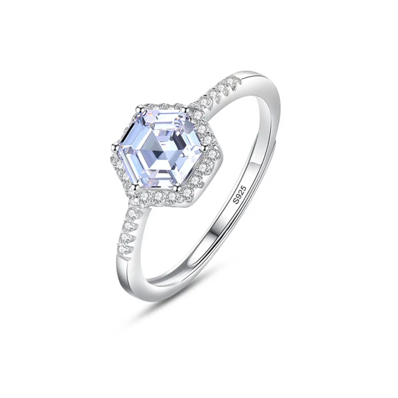 925 Sterling Silver Hexagon 1 CT CZ Halo Ring 70200351