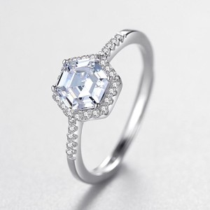 925 Sterling Silver Hexagon 1 CT CZ Halo Ring 70200351