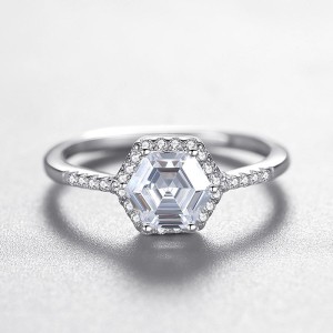 925 Sterling Silver Hexagon 1 CT CZ Halo Ring 70200351
