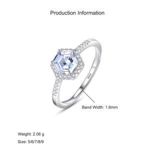 925 Sterling Silver Hexagon 1 CT CZ Halo Ring 70200351