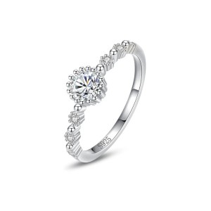 925 Sterling Silver Dainty Minimalist Round CZ Ring 70200352