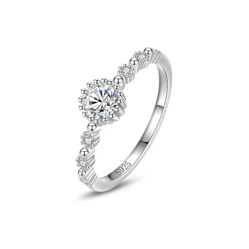 925 Sterling Silver Dainty Minimalist Round CZ Ring 70200352