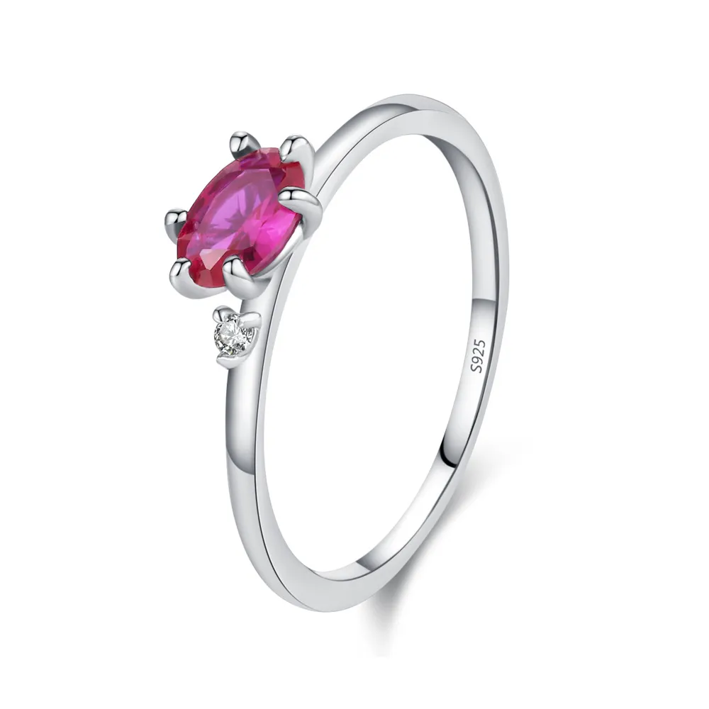 925 Sterling Silver Minimalist Ruby-Look CZ Stacking Ring 70200353