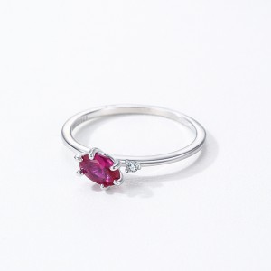 925 Sterling Silver Minimalist Ruby-Look CZ Stacking Ring 70200353