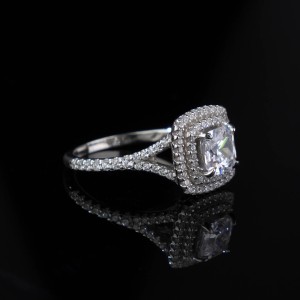 925 Sterling Silver Classic Double Halo Cushion Cut 5 CT CZ Ring 70200355
