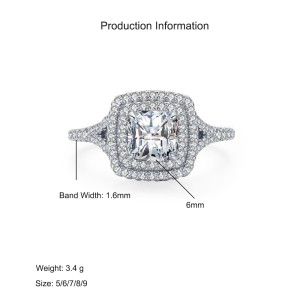 925 Sterling Silver Classic Double Halo Cushion Cut 5 CT CZ Ring 70200355