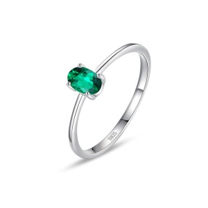 925 Sterling Silver Emerald Green Oval Solitaire Ring 70200357 925 Sterling Silver Emerald Green Oval Solitaire Ring 70200357