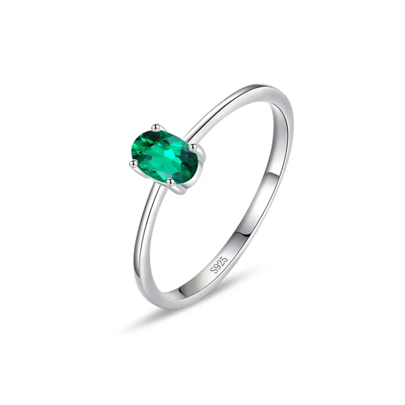 925 Sterling Silver Emerald Green Oval Solitaire Ring 70200357